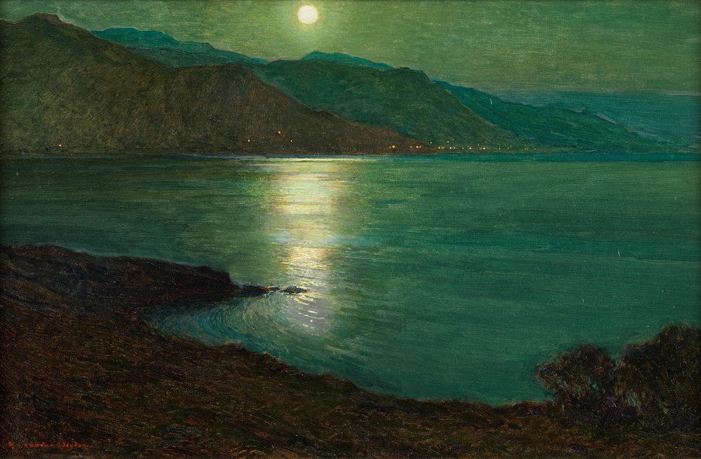 Moonlight - The Lights of Ventimiglia (óleo sobre tela colocado a bordo) de Harry van der Weyden