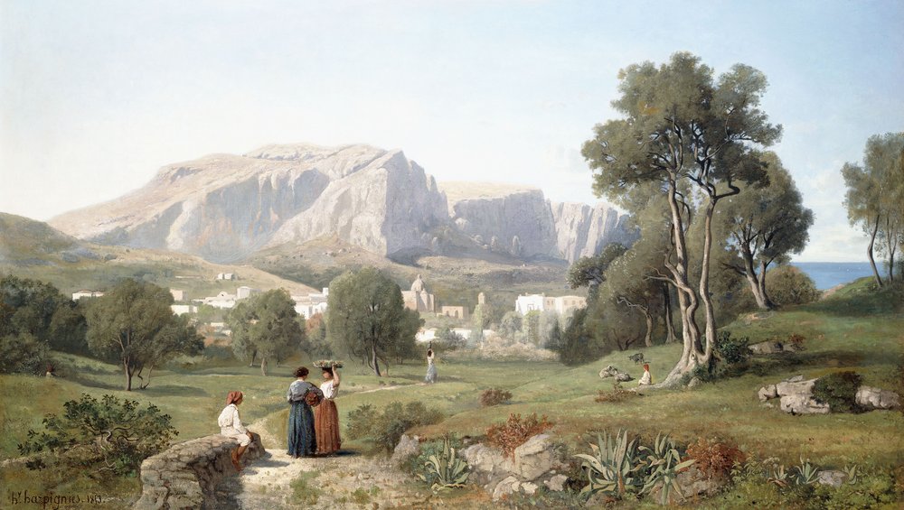 Tendo em vista a ilha de Capri, no Golfo de Nápoles, 1853 de Henri-Joseph Harpignies