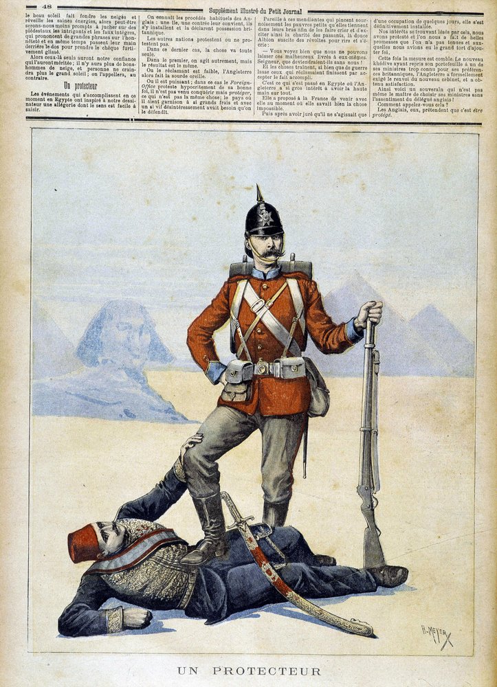 Desenho humorístico sobre o imperialismo inglês no Egito - no «Le Petit Journal» de 11/02/1893 de Henri Meyer