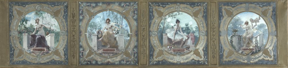 Esboço para a Galeria Lobau da Câmara Municipal de Paris: Poesia. Alegria. La Danse. La Grace, em 1890 (óleo sobre tela) de Henry Jean Louis Boureau