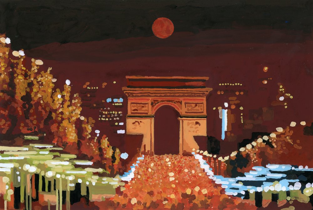 Arc de Triomphe e Champs Elysées à noite, 2015 (gouche sobre papel) de Hiroyuki Izutsu