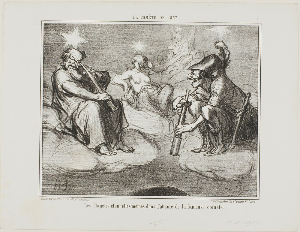 Até os planetas estão a observar com interesse a chegada do famoso cometa, placa 9 de La Cométe De 1857 de Honoré Victorin Daumier