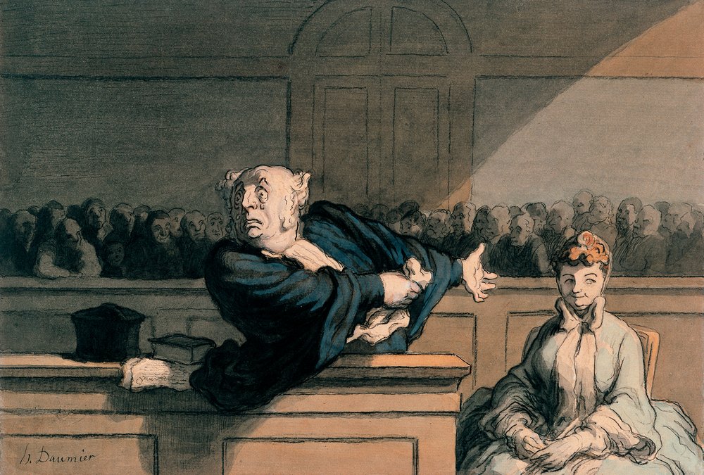 Advogado da Defesa (The Advocate), c.1862-65 (caneta e tinta, carvão, giz de cera e aquarela sobre papel) de Honoré Daumier