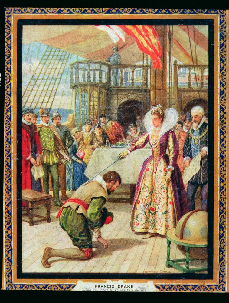 Rainha Elizabeth I (1530-1603) cavaleiros Francis Drake (1540-96