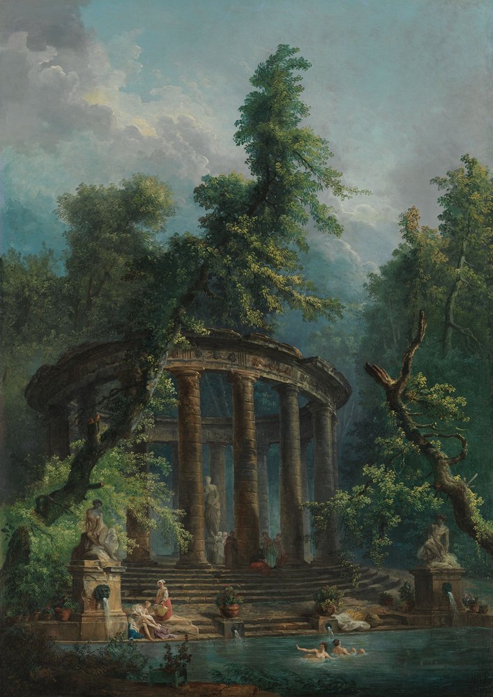 The Bathing Pool, c.1780 (óleo sobre tela) de Hubert Robert