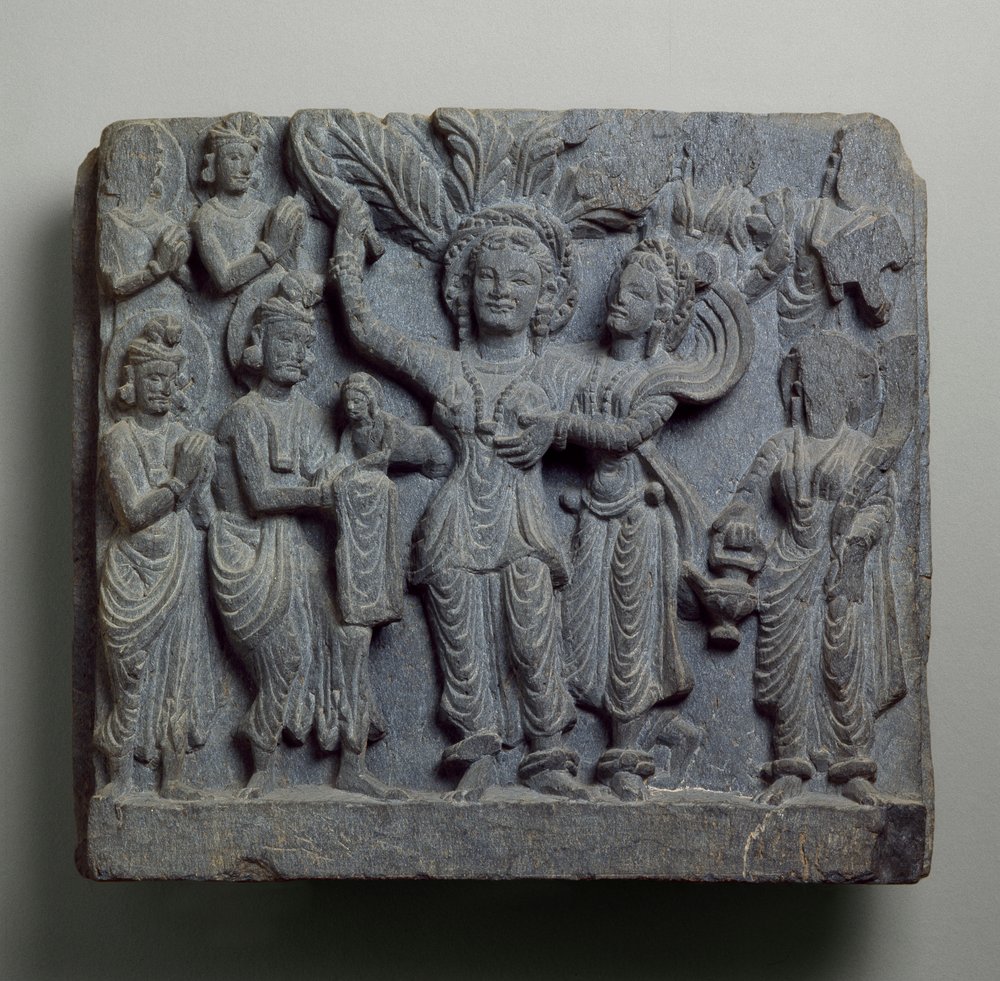 Relevo retratando o nascimento de Buda, Gandhara, provavelmente Sikri, do século II-III (xisto) de Indian School