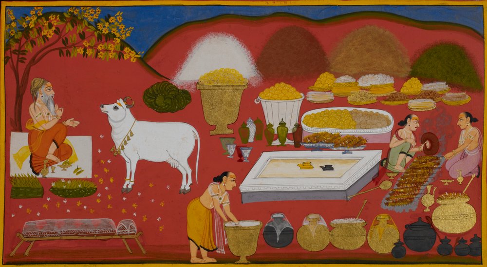 Vasiṣṭha convoca Śabala para preparar um grande banquete para Viśvāmitra de Indian School