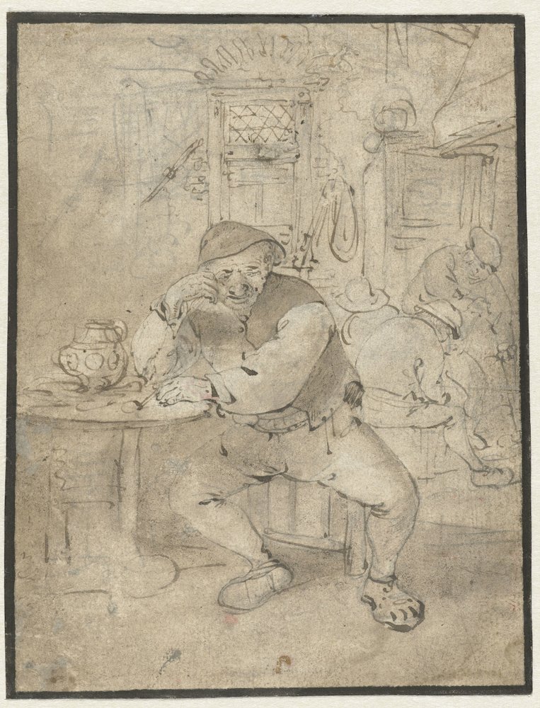 Camponês sentado, encostado a uma mesa de Isaac van Ostade