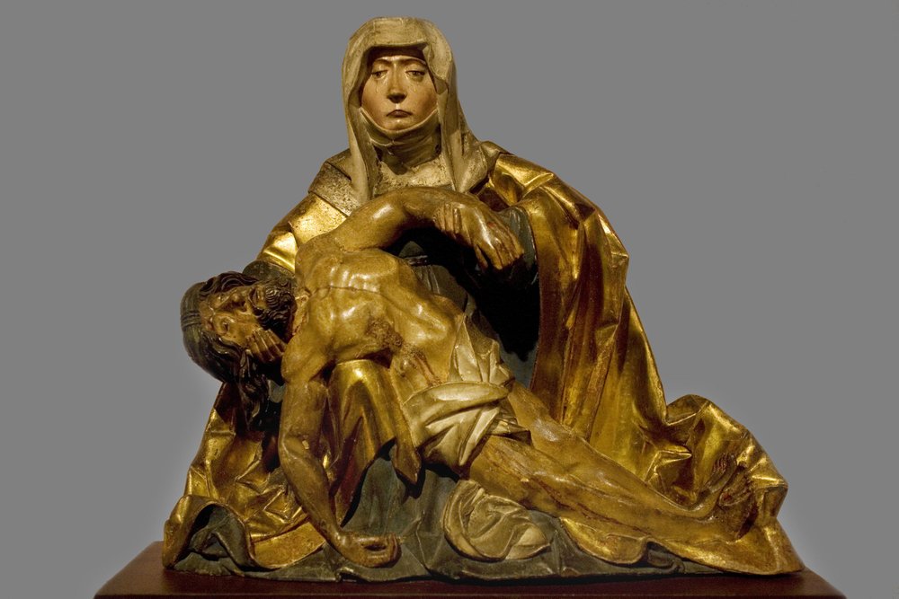 Virgem de misericórdia para com Cristo que morreu por volta de 1510 ...