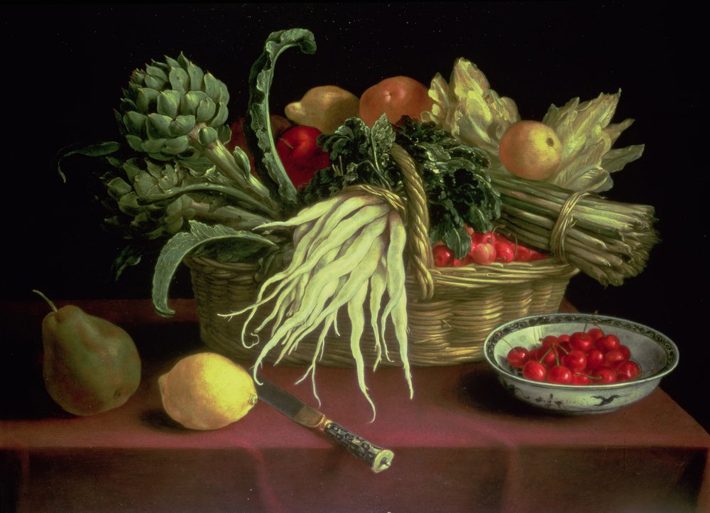 Natureza-morta de fruta e legumes de J. Linnard
