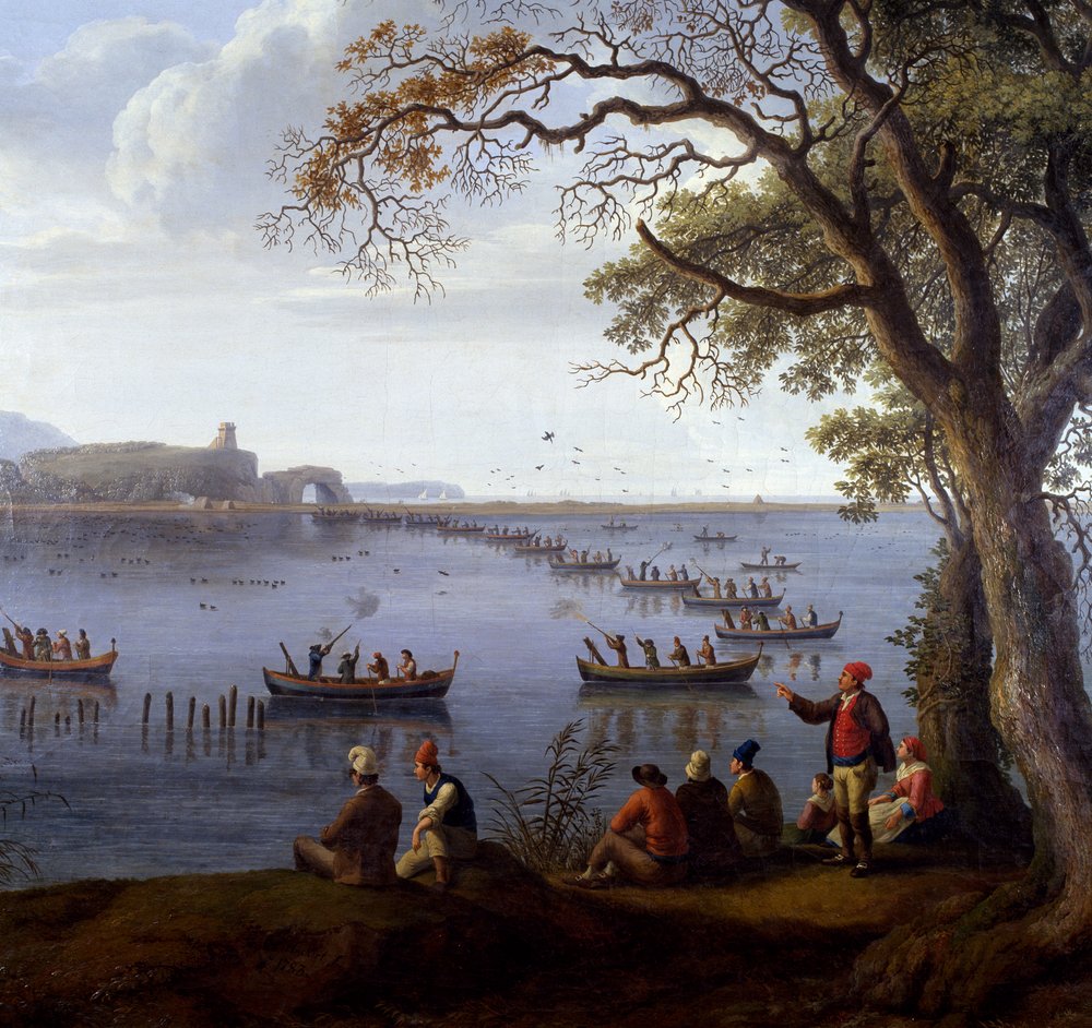 Ferdinand IV caçando galeirões no Lago Fusaro, de Jacob Philipp Hackert (1737-1807), Detalhe de Jacob-Philippe Hackert