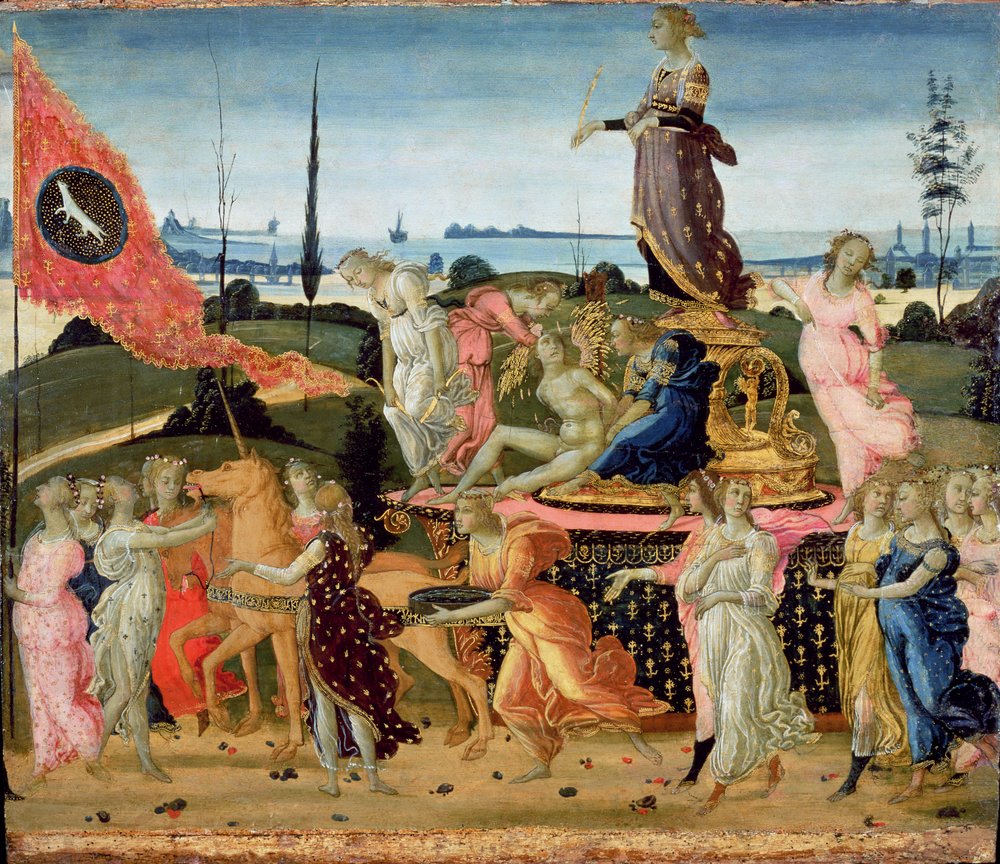 Triunfo da Castidade, inspirado em &39;Triunfos&39; por Petrarca (1304-74) (ver 194159 para detalhes) de Jacopo del Sellaio