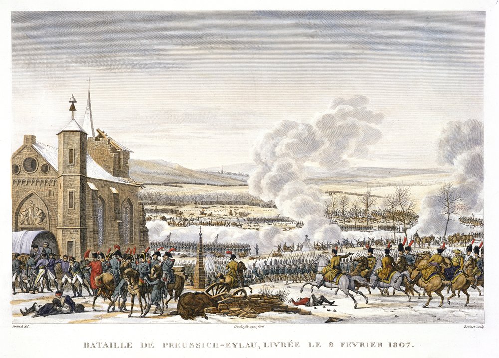 A Batalha de Preussisch-Eylau, 9 de fevereiro de 1807, gravada por Edme Bovinet (1767-1832) (aquatint) de Jacques Francois Joseph Swebach