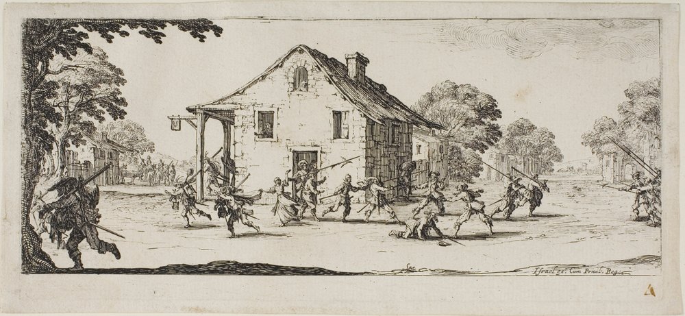 Cena de pilhagem, prato quatro de As misérias da guerra de Jacques Callot