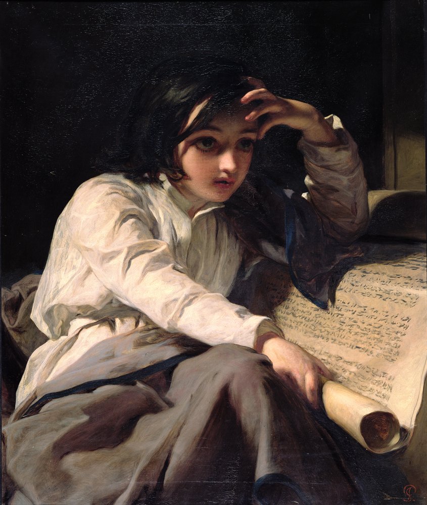 O infante Timóteo desdobrando as Escrituras, c.1853 de James Sant