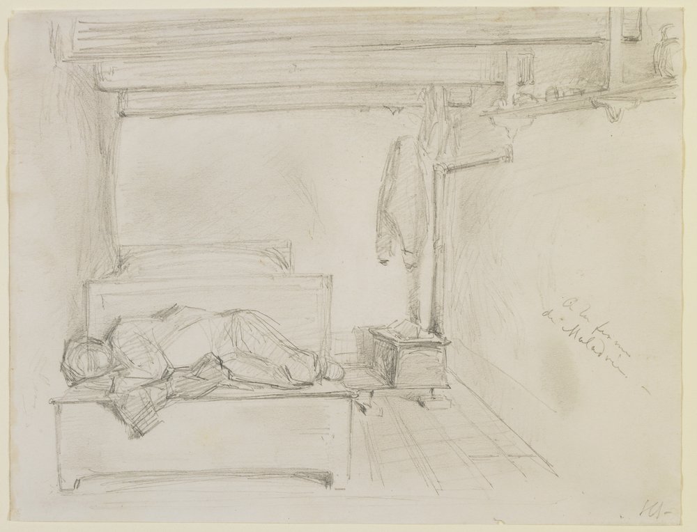 Na fazenda de Maladrie, 1858 (lápis em papel de seda branco) de James Abbott McNeill Whistler