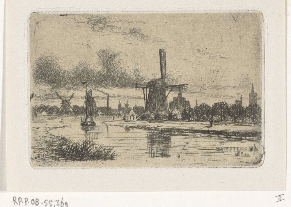 Paisagem fluvial com moinhos de Jan Heppener