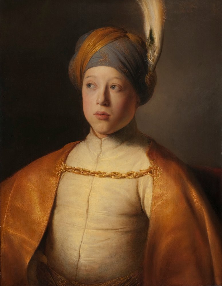 Menino em um retrato de capa e turbante do príncipe Rupert do Palatinado, ca 1631. de Jan Lievens