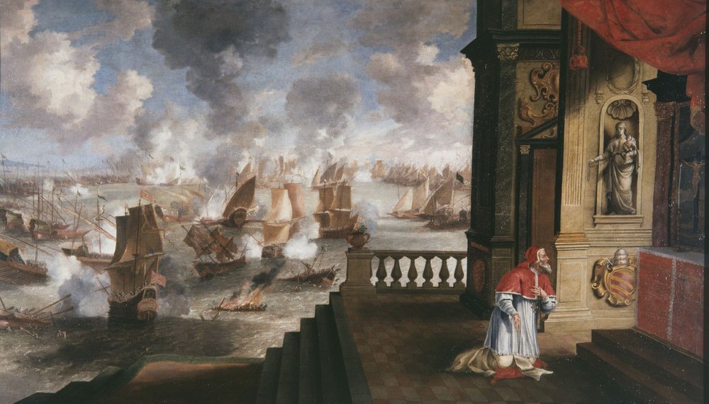 Neerlandês: de slag van Lepanto in 1571 A Batalha de Lepanto em 1571 de Jan Peeters the Elder