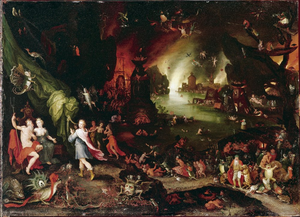 Orfeu no submundo. Pintura de Jan Bruegel, o Velho, chamado Bruegel de Velours (Brueghel ou Breughel) de Jan the Elder Brueghel