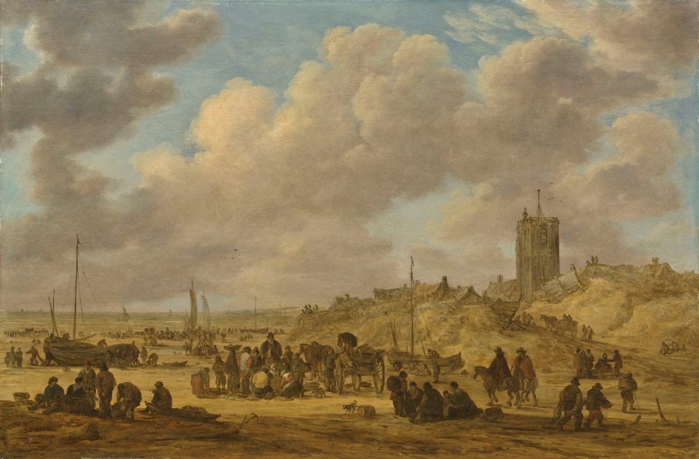 Venda de peixe na praia perto de Egmond de Jan van Goyen