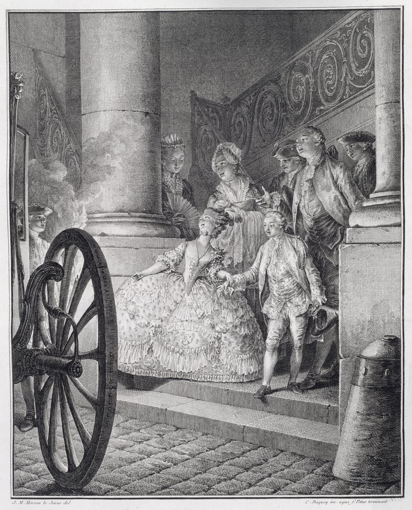 Viagem à Ópera, gravada por PC Baquoy (1759-1829) e CE Patas (1744-1802) de Jean Michel the Younger Moreau