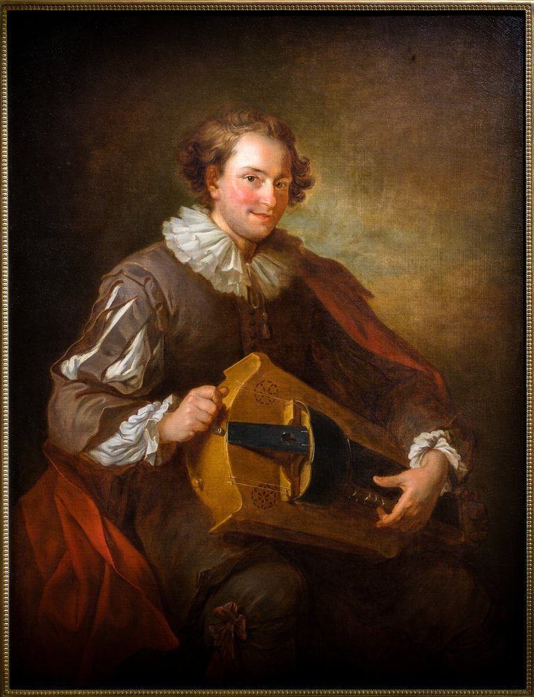 Retrato de um tocador de hurdy-gurdy de Jean-Alexis Grimou
