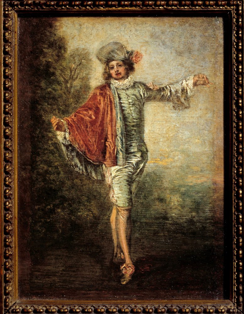 O Indiferente. Pintura de Jean Antoine Watteau (1684-1721), cerca de 1717. Óleo sobre madeira. Dim: 0,25 X 0,19m. - O Homem Indiferente. Pintura de Jean Antoine Watteau (1684-1721), c.1717. Óleo sobre madeira. 0,25 x 0,19 m. Museu do Louvre, Paris de Jean-Antoine Watteau
