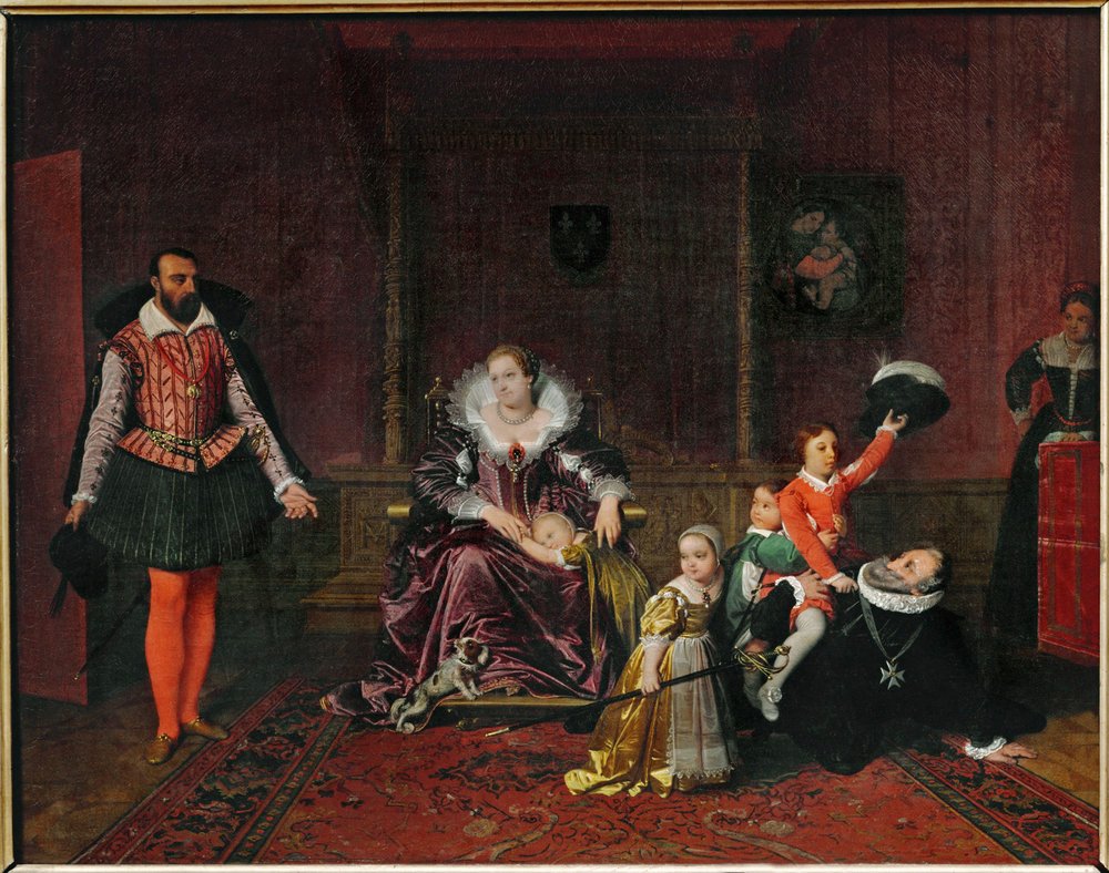 O rei francês Henrique IV brinca com os seus filhos enquanto o embaixador espanhol entra (pintura sobre tela) de Jean Auguste Dominique Ingres