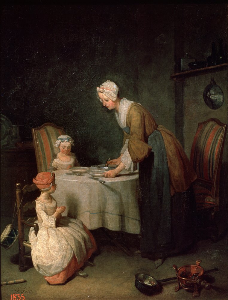 A graça antes do jantar A bênção, 1744. de Jean-Baptiste Simeon Chardin