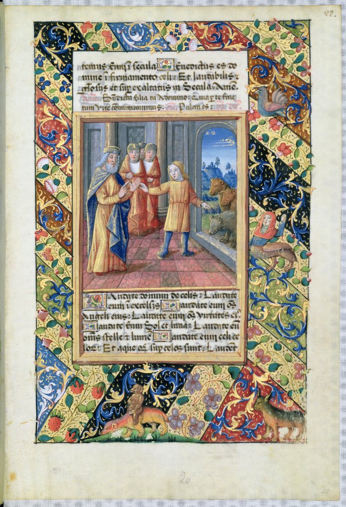 Ms Lat. Q.v.I.126 f.22 José interpretando os sonhos do Faraó, do "Livro de Horas de Louis d'Orleans de Jean Colombe