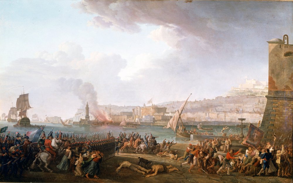 Entrada do exército francês comandado pelo General Championet em Nápoles, 21/01/1799. Pintura por Taurel Jean Jacques François (1757 - 1832). 1799. Castelos de Versalhes e Trianon. de Jean Jacques Francois Taurel