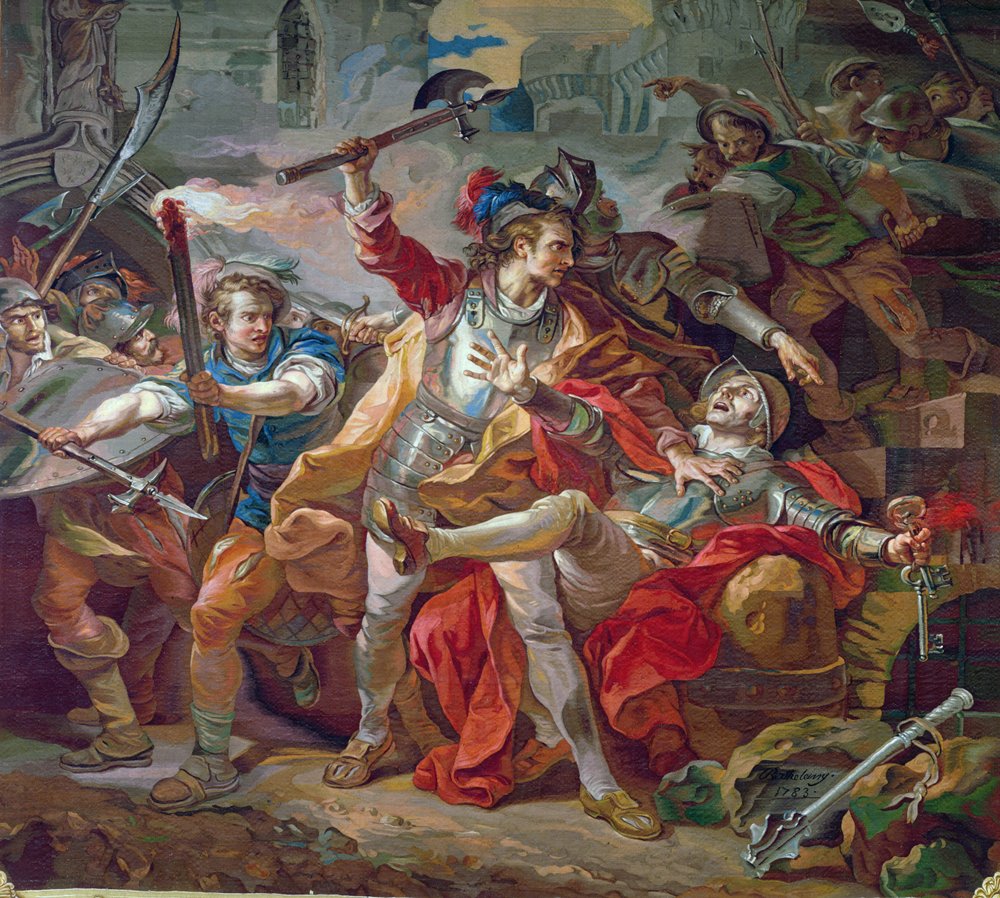 O assassinato de Étienne Marcel (c. 1316-58), desenho para uma tapeçaria dos Gobelins, 1783 de Jean-Simon Berthelemy