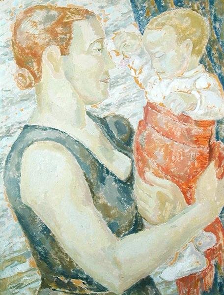 Mãe e Filho, c.1932 (óleo sobre prancha de gesso) de Jessica Stewart Dismorr