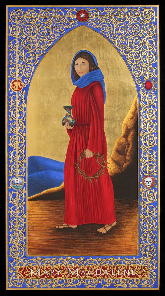 Maria Madalena, 2016 (têmpera de ovo e ouro de 24 quilates sobre madeira) de Jodi Simmons