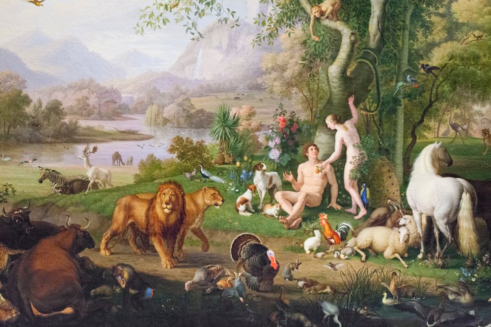 Adão e Eva no Jardim do Éden (óleo sobre tela) de Johan Wenzel Peter