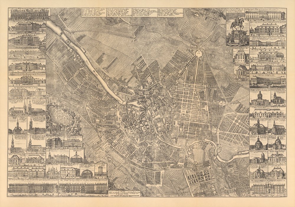 Mapa de Berlim mostrando edifícios de interesse, 1773 de Johann David Schleuen