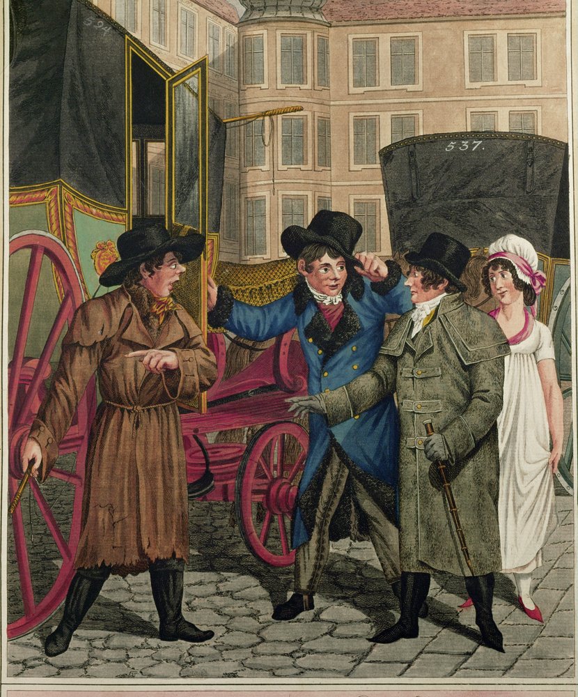 Taxista e clientes ricos, de uma série de tipos vienenses ... de Johann Adolph Opitz