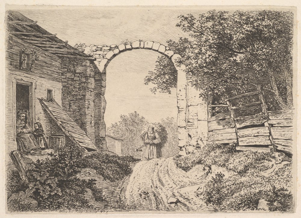 Rapariga com uma carga de feno, Fora de Thorbogen, 1817. de Johann Christian Erhard