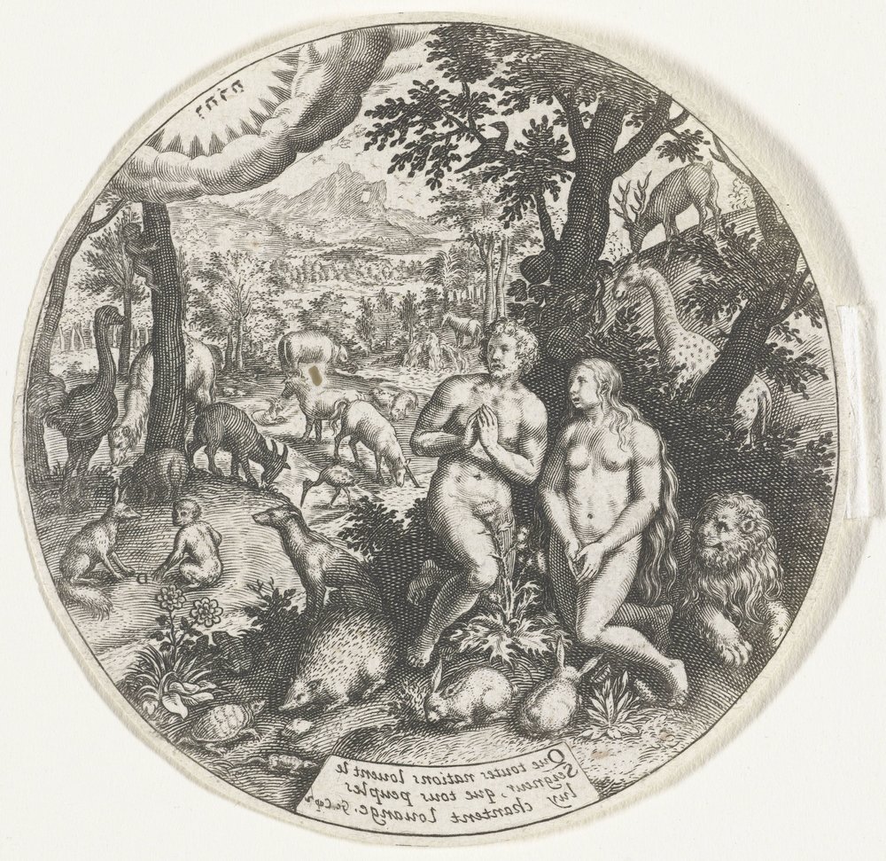 Deus fala com Adão e Eva no Paraíso de Johann Theodor de Bry