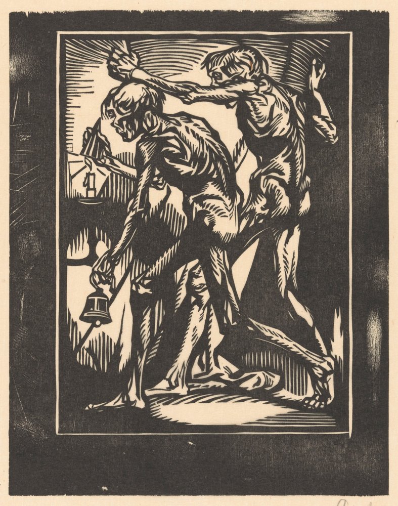 Duas figuras masculinas nuas com campainha e cobertura de velas de Johannes Josephus Aarts (signed by artist)