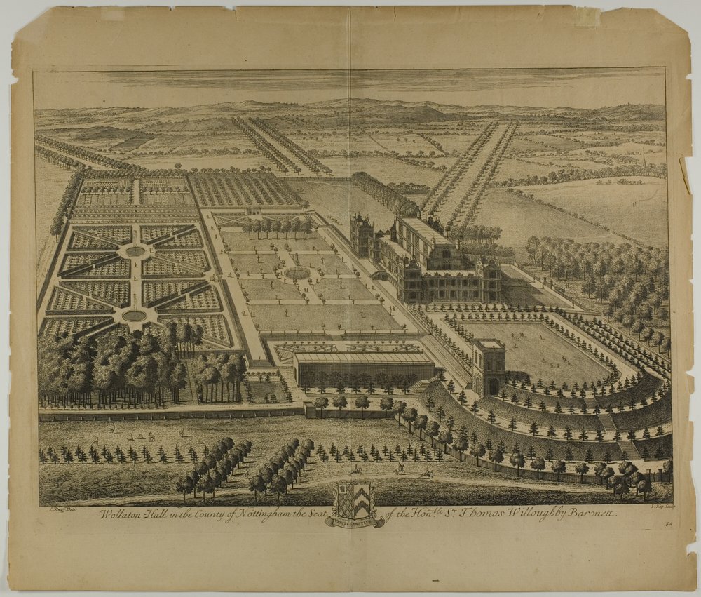 Wollaton Hall no Condado de Nottingham, placa 68 da Britannia Illustrata