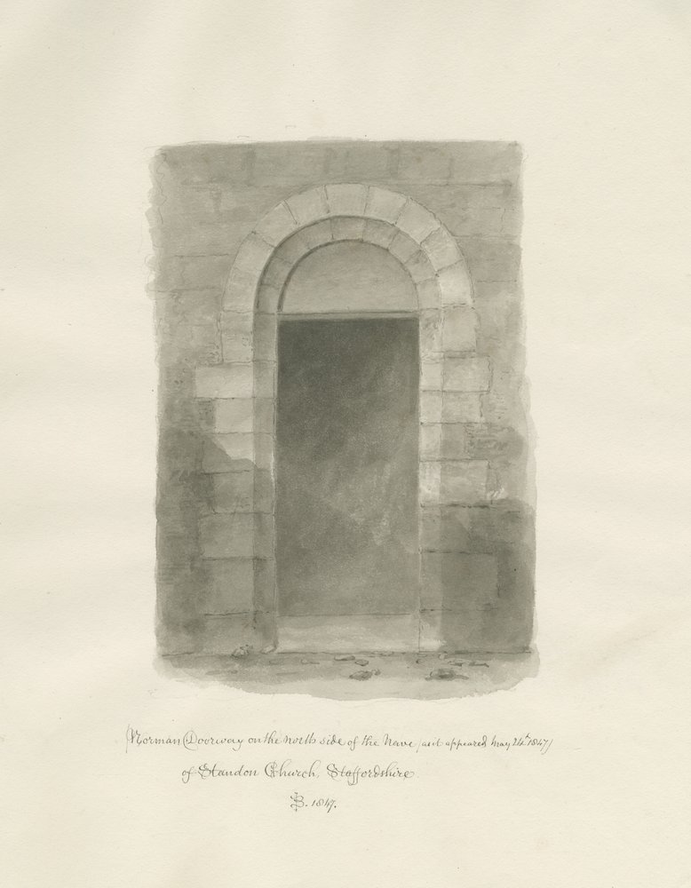 Interior da Igreja de Standon: desenho sépia, 24 de Maio de 1847 (desenho) de John Buckler