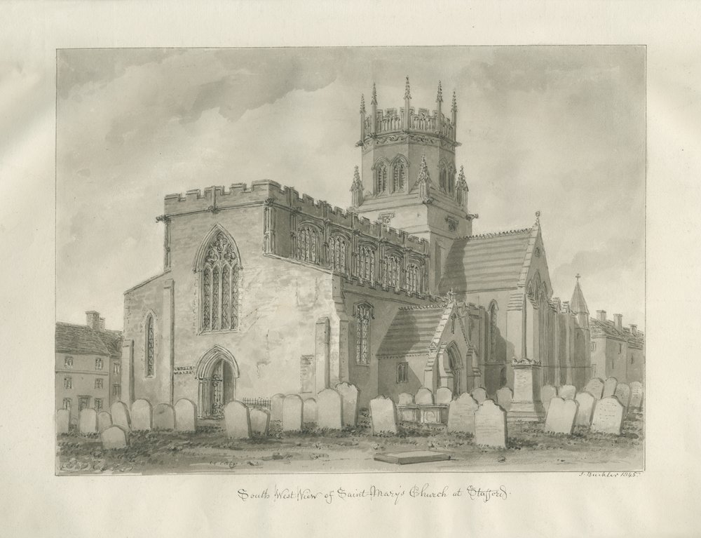 Stafford - Igreja de Santa Maria: desenho sépia de John Buckler