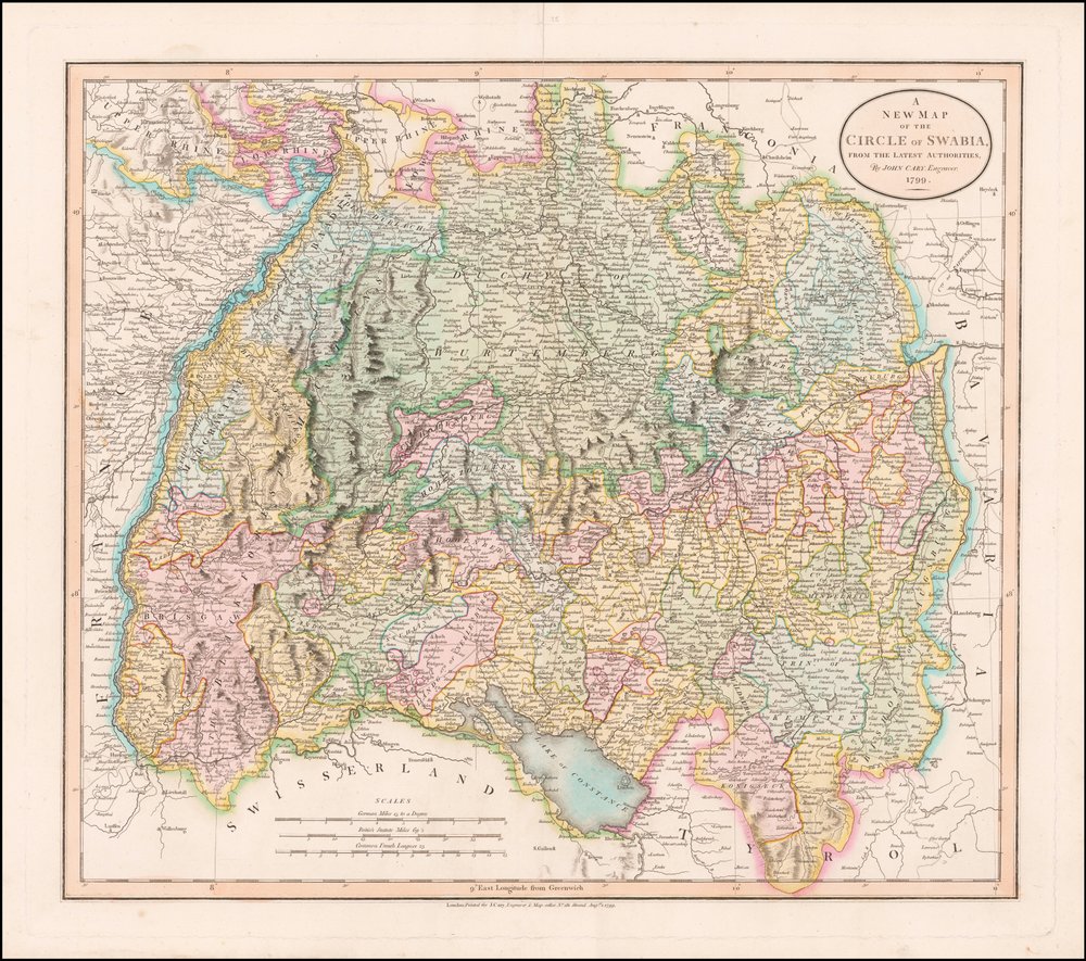 Mapa da Suábia de 1799, por John Cary de John Cary