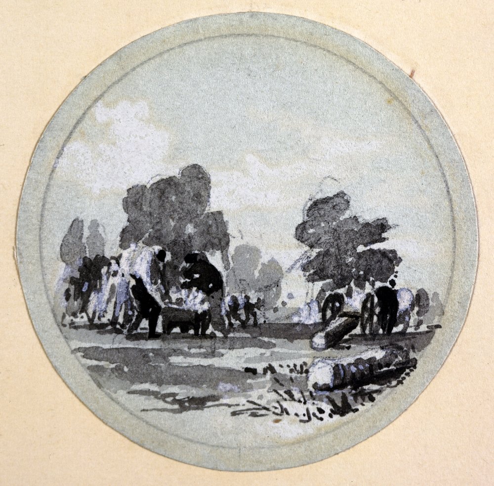 Limpeza, London & Birmingham Railway, c.1838 (caneta e tinta e papel) de John Cooke Bourne