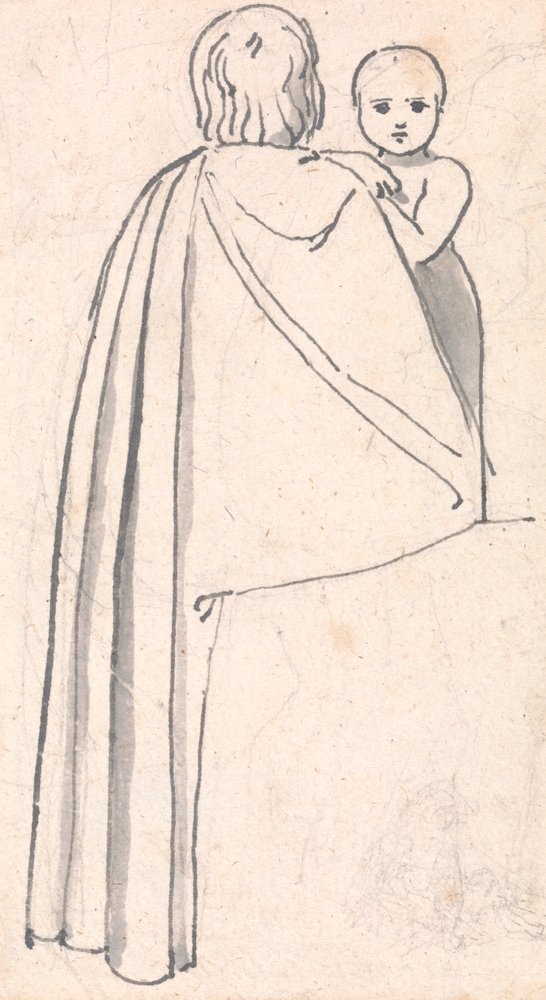Vista traseira de uma mulher com uma criança a olhar por cima do seu ombro de John Flaxman