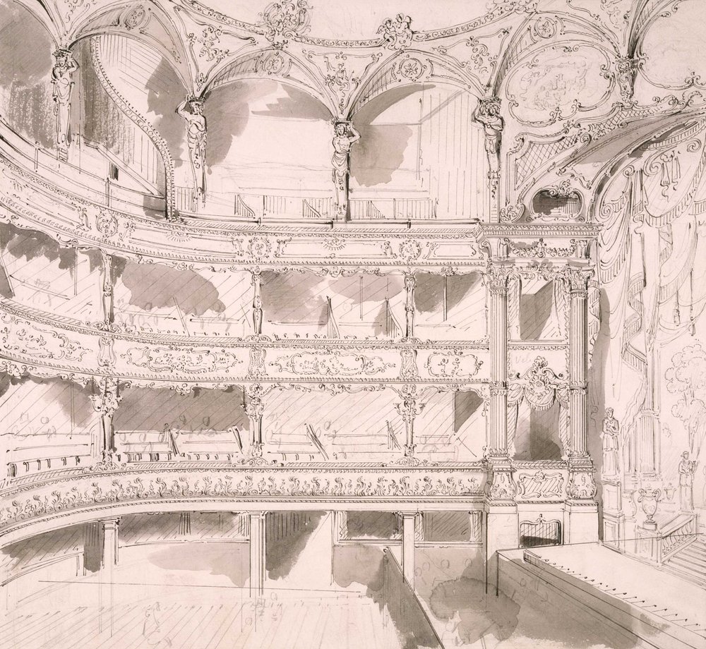 Interior do Teatro St. James, Londres (esboço) por John Gregory Crace de John Gregory Crace