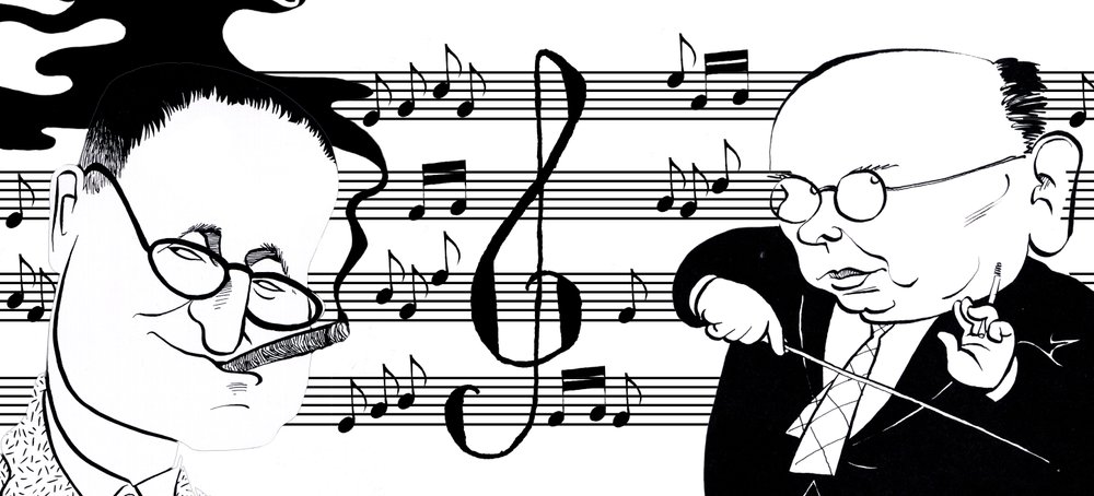 Hanns Eisler e Bertolt Brecht - colagem de caricaturas