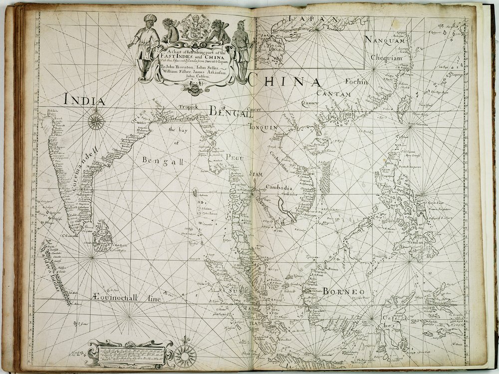 Uma carta da parte comercial das Índias Orientais e da China, com as ilhas adjacentes, de Surrat ao Japão de John Seller